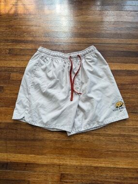Nike Cream Swim Shorts with Red Drawstring
